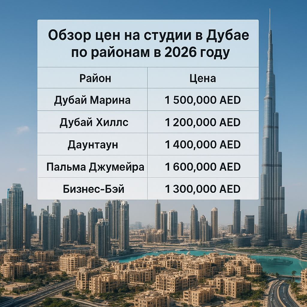 Обзор цен на студии в Дубае по районам в 2026 году